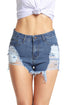 Sexy Light Blue Denim Frayed Destroyed Shorts